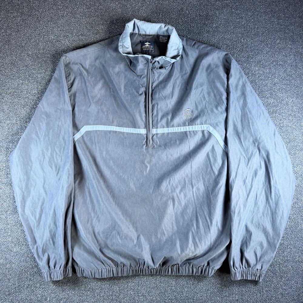 Pebble Beach Quarter Zip Windbreaker Mens L 24.5 Pit Navy Blue Golf